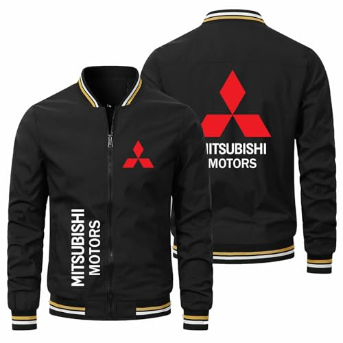 GLLUSA Chaquetas Bomber De Hombre Para M.i.tsubishi Estampado Jersey De Ciclismo Informal Sudadera Con Cremallera De Manga Larga Chaqueta Deportiva Abrigos A Prueba De Viento-Black||XL