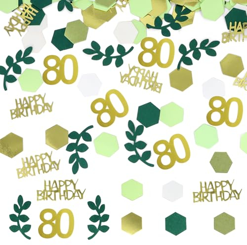 WenmthG Konfetti 80 Geburtstag Deko Grün - 200 Stück Tischdeko 80er Streudeko Geburtstag Gold - Konfetti Frauen, Männer