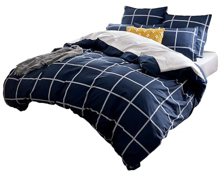Sonive Set Copripiumino in Microfibra - 155 x 220 cm / 80 x 80 x 2, Tartan Blu Navy
