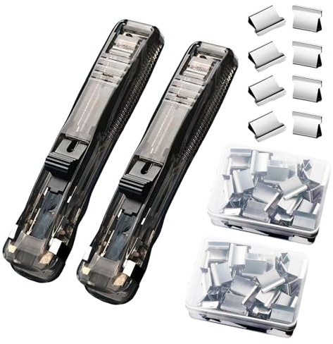 DSBGKJI 2 Pcs Handheld Reusable Creative Stapler Push Stapler Clips Paper Clamp Dispenser 40 Sheet, 100 Stainless Steel Refill Binder Clips for Office Document School Supplies