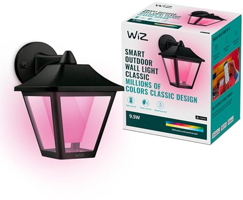 WiZ smart utomhusvägglampa classic, 16 miljoner färger, svart, styrning via WiFi-app, för hem, trädgård, terrass och uteplats, IP44