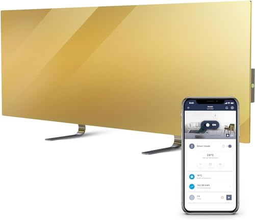 JOULE Radiatore elettrico a infrarossi con termostato - 700 W - Premium Eco Smart Heater - Vetro temperato - Riscaldamento a parete - Economico ed ecologico - Oro