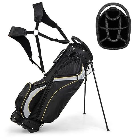 LIFEZEAL Borsa Porta Mazze da Golf da 9 Pollici, Sacche con Cavalletto, Supporto con 8 Scomparti e 3 Tubi in Fibra, Leggera e Durevole 2,3 kg per Golfisti di Ogni Livello, 28 x 21 x 89,5 cm