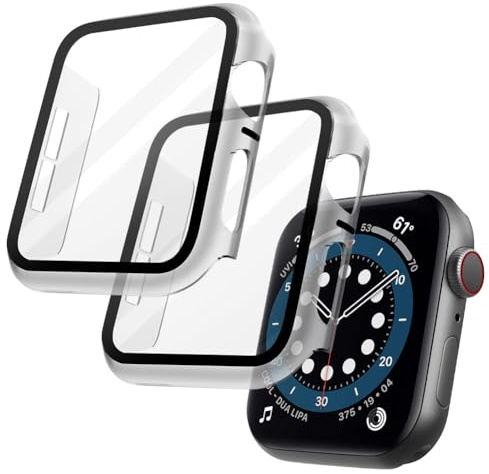 OFFCUP 2 st PC-fodral, kompatibelt med Apple Watch Serie 6 SE serie 5 4, 40 mm, ultratunt, genomskinligt härdat glas för iWatch serie 6 SE serie 5 4