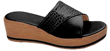 Mules pour femme avec talon - Sandales compensées - Sandales d'été - Chaussures de plage - Sandales à bout ouvert - Sandales compensées en cuir - Sandales compensées - Sandales à plateforme - Sandales