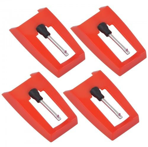 Dokeno 4 Pièces Aiguille Tourne Disque, Aiguille Diamant de Remplacement, Diamant pour Platine Vinyle, Aiguille Accessoires, Compatible avec la Plupart des Phonographes (Rouge)