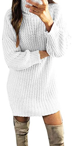 Abiti premaman da donna alla moda tinta unita collo alto inverno autunno caldo maglia maglione lungo top vestito leggero e abiti per le donne, bianco, M