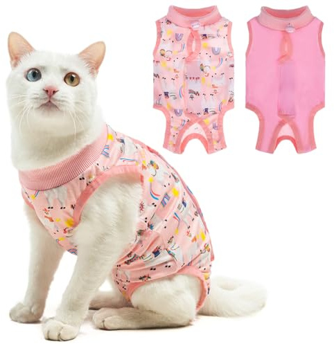 BEAUTYZOO 2 Pack Cat Recovery Suit, Cat Onesie for Cats After Surgery Female Male, Kitten Spay Neuter Surgical Recovery Body Suit Cone of Shame Alternative, Anti Lick Pet Anxiety Vest, Pink S