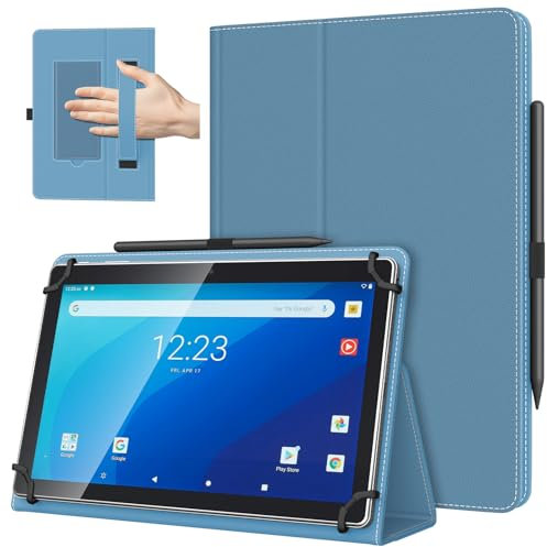 TiMOVO Funda Universal para Tableta Android de 10,1 Pulg. con Bucle para Lápiz, Funda Plegable y Ligera de Pie con Correa para Todas Las Tabletas con Pantalla Táctil de 9,6-11 Pulgadas, Azul Vaquero
