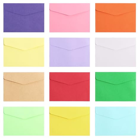 Moendergo 60 pcs Mini Coloured Envelopes,115 * 81mm 12 Assorted Colours Tiny Gift Envelopes for Christmas, Thanksgiving, Wedding, Birthday Party