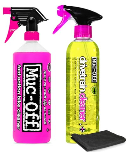 Muc-Off Nano Tech Bike Cleaner 1000ml & Bio Drivetrain Cleaner 500ml Bundle with Microfiber Cloth | Deep Clean Duo | For Fast, Effective Bike & Drivetrain Cleaning | Safe on All Surfaces