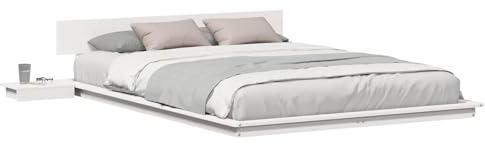 vidaXL Struttura del Letto Bianco 160 x 200 cm Legno, Set up Letto Moderno, Struttura Rettangolare con tavolino, arredo Minimalista per Vivere con Stile
