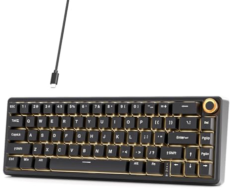 Dierya DK68E Tastiera Gaming, 60% Tastiera Meccanica Gasket con Manopola,Hot-Swap RGB, Compatta 66 Tasti Anti-Ghosting, Layout QWERTY-US (Nero, Interruttori Lineari Creamy)