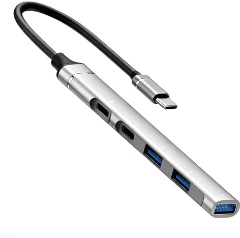 Qsvbeeqj 5 In 1 Hub USB C Con Ricarica Multiplo Porta Adattatori Portatili In Lega di Alluminio Per Laptop Tablet Telefono USB C Hub Con Ricarica di Potenza