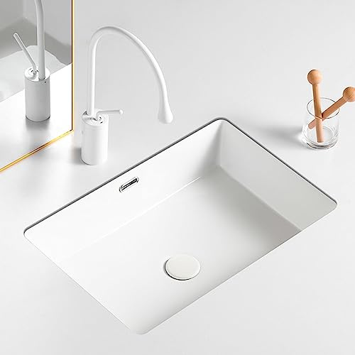 Lavabo de Cuisine/Salle de Bain à cuve Unique en céramique encastré sous Plan avec Robinet extractible mitigeur thermostatique Grande capacité idéal pour buanderies Bars garages hôtels Restaurants et