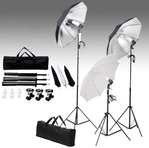 QUAHEAS Fotostudiobelysning set 24 watt med 3 stativ och 3 skärmar 84 cm diameter, dagsljuslampor 5 500 Kelvin, bärväska för fotovideo studio porträttbelysning