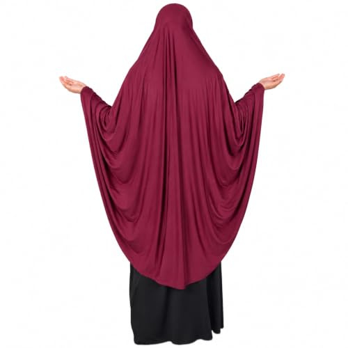 Khimar, tessuto elasticizzato in Lycra Hijab, un pezzo pronto all'uso Borgogna Taglia unica