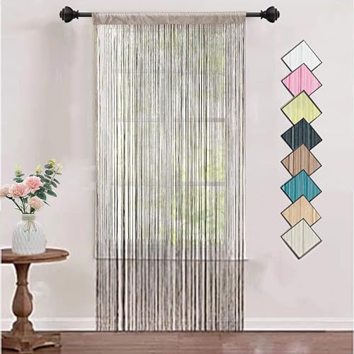 HSYLYM Tejer Cortina de Paneles denso poliéster Cortina de Flecos Fly Pantallas habitación Separador para Puerta Ventana decoraciòn 90x200cm Ecru