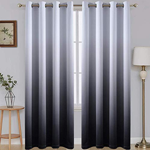 SimpleHome Rideaux occultants ombrés de 213,4 cm de long - Blanc dégradé et noir - Panneaux occultants à œillets - Isolation thermique - Rideaux de fenêtre pour salon/chambre à coucher (noir, 132,1 cm