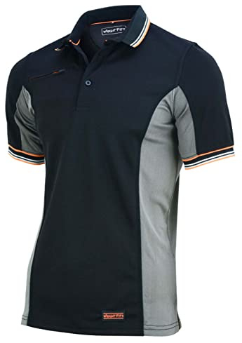 WrightFits Men’s Essentials 2-Tone Black & Grey Short-Sleeve Polo Shirts for Causal Workwear Clothing - Quick Dry, Breathable, Regular-Fit & Lightweight (L)