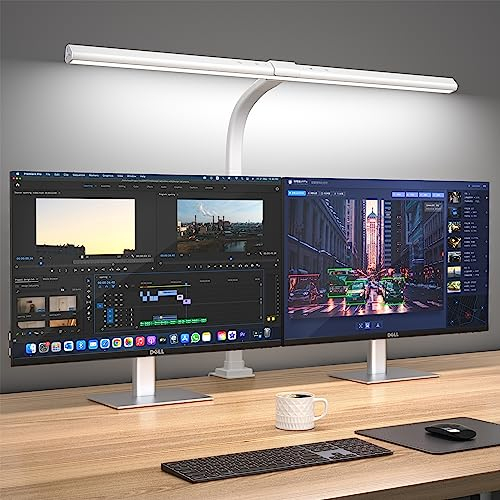 Schreibtischlampe LED Dimmbar, 24W Schreibtischlampe klemmbar für Homeoffice, Augenschutz Architektenlampe, Berührungssteuerung Büro Tischlampe, Verstellbarer Schwanenhals, Monitor Lampe, 6 Farbmodi