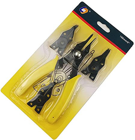 Circlips pour trous/Circlips pour arbres/Ensemble de combinaison de bagues en E Pince à ressort Rondelle fendue de type C Jeu de pinces à circlips de type E - Pince à circlips jaune