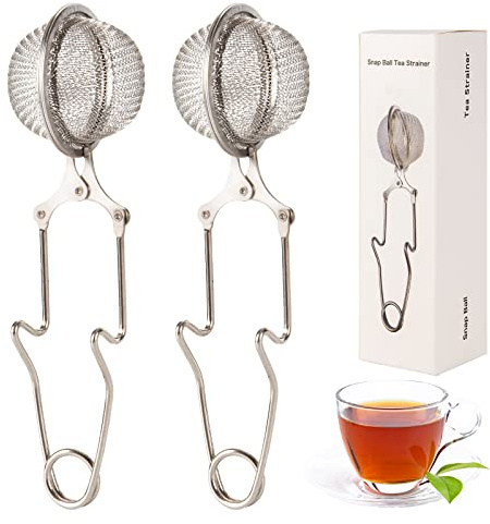 Snap Ball Tea Strainer, Exptolii 2 Pack Stainless Steel Tea Infuser Filter with Handle for Loose Leaf Tea, Spices, Seasonings