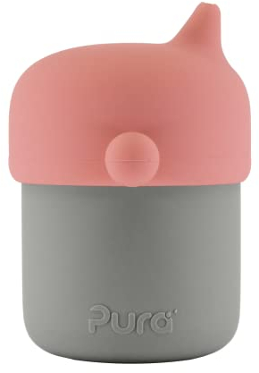 Pura my-my Silikon-Schnabel, 150 ml, wiederverwendbar, Platin, Lebensmittelqualität, medizinische Qualität, Kleinkinder, Babys und Säuglinge (Rosenoberseite und Schieferboden)
