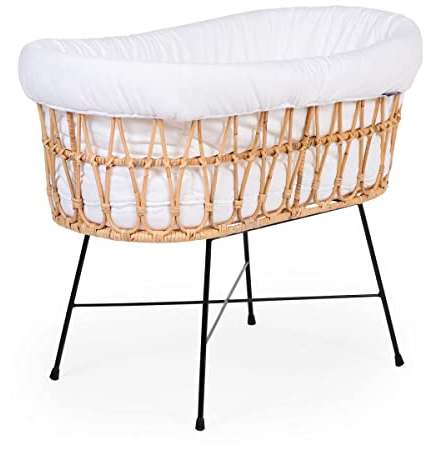Childhome Wiege aus Rattan, Babybett, Metallfüße, 70 x 51 x 90 cm, ab Geburt, stabil und leicht, im Lieferumfang enthalten mit Matratze und Bekleidung, hochwertige Materialien, ultradünnes Design, bis zu 6 Monate