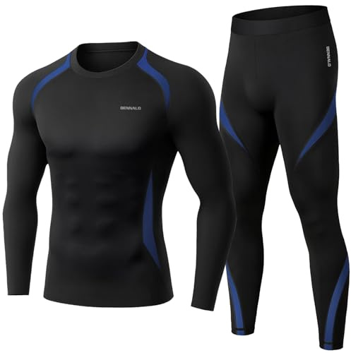 BENNALD Ropa Interior Térmica Hombre, Camiseta Térmica Hombre Deportes Conjuntos Térmicos Ropa Interior Funcional Termo Invierno con elástica para Running Esquí Ciclismo Azul M