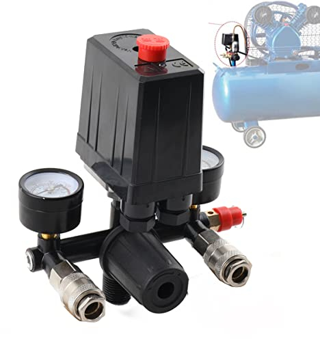 L-home Kompressorschalter Druckschalter 0-12 Bar/0-180 PSI Druckregler mit Druckschalter für Kompressor 2 Anzeigen Sicherheitsventil 20,67 Mm (1/2) Außengewinde