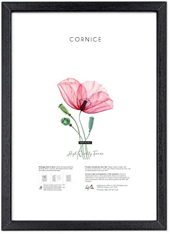 Lupia - Cornice Portafoto da Parete in Legno Optical, Design Moderno e Elegante, Facile da Appendere, Produzione Italiana, per Foto, Stampe Artistiche, Poster, Quadri Moderni 60x80 cm/Nero