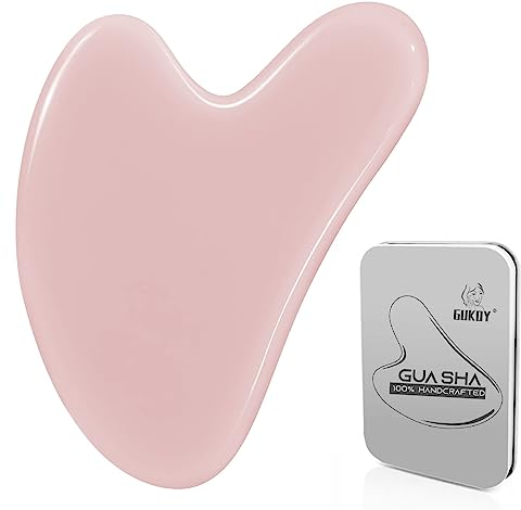 Gua Sha Stones Face Jade Guasha Board Massage Tool Heart Shape Jade for Face, Eyes, Neck for Skin Care, Beauty and Relaxation of Body Muscles (Pink)