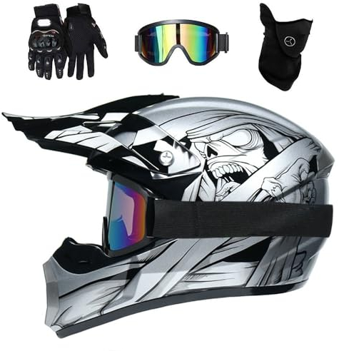Erwachsene Kinder MTB Motocross-Helm Satz, mit Brille Handschuhe Maske, Jugend Volles Gesicht Offroad ATV Motorradhelm, Bergab Dirtbike MX Quad Bike Enduro Absturz Helm ( Color : D , Size : L/56-57CM