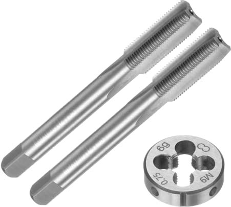 QUARKZMAN Ensemble de 3 Tarauds et Filières, Métrique M9 x 0,75, Outil de Taraudage et de Filetage, Kit de Tarauds et Filières pour la Réparation de Filetages d'Écrous et de Vis