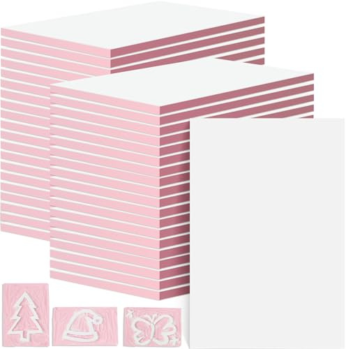 Frienda 40 Pcs 4x6 Rubber Carving Blocks Linoleum Block Stamp Making Kit Soft Rubber for Craft Project Beginners Stamp Maker Printmaking Supplies (White and Pink)