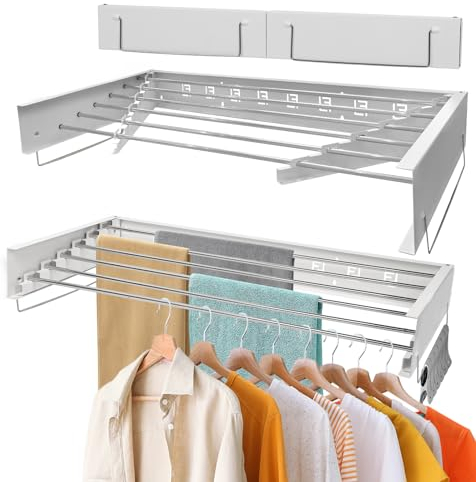 EOJDDPA Stendino da Parete - stendino pieghevole da parete 100cm - stendino a muro con capacità di carico 50kg - ideale per interni ed esterni - stendibiancheria pieghevole