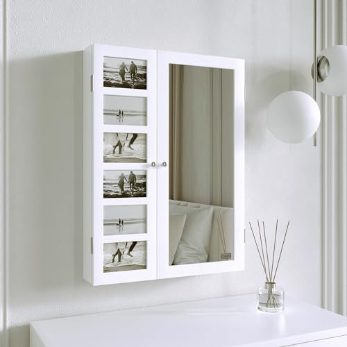 FABS Harper - Armadietto portagioie con specchio a LED e cassetti, montaggio a parete, per trucchi, camera da letto, comò e mobili da toeletta