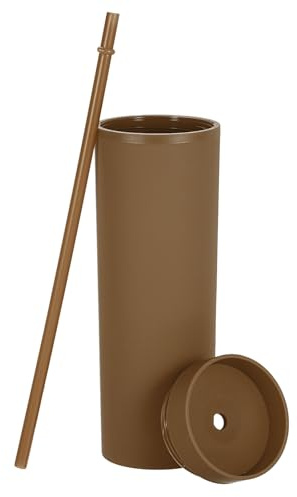 sourcing map Double Wall Tumbler with Straw and Lid, 16 OZ Acrylic Straight Bulk Insulated Reusable Clear Cold Cup Iced Coffee Cup for Parties Birthdays and Daily, Matte Dark Brown