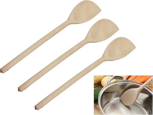 Tradeco direct® Set of 3 x 12 (300mm) Beechwood Wooden Spoon with Corner, Ideal for Baking, Cooking & Food Preparation. Made in The EU