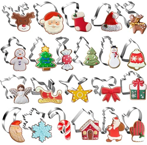 22PCS Christmas Cookie Cutters Set - Stainless Steel Metal Cookie Cutters Christmas Shapes, Large Small Mini Gingerbread Man, Snowflake, Christmas Tree, Star Xmas Cookie Cutter for Holiday Baking