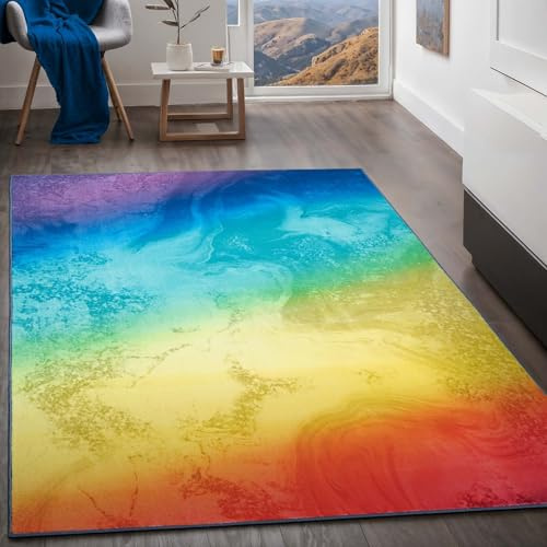 Teppich Kurzflorteppich, Wohnzimmerteppich aus Polyester in regenbogenfarben, graffiti absolut Modern fürs Wohnzimmer, Schlafzimmer, Kinderzimmer und Jugendzimmer Wave multi bunt 120x170 cm