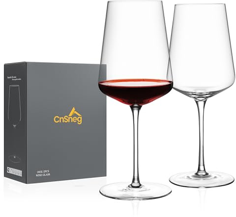 CnSneg Crystal Wine Glasses Set of 2, Hand Blown Wine Glass 18 OZ, Premium White/Red Wine Glasses for Christmas, Wedding Gift