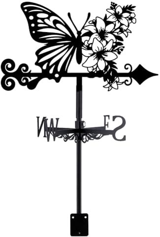 SUPERDANT Banderuole Vento di Farfalla e Fiore Segnavento da Metallo di Animale Nero Banderuola Segnavento da Tetto Decorazione per Fattoria Giardino Esterno Magazzino Cortile