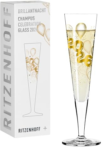 RITZENHOFF 1079016 - Bicchiere da champagne 200 ml, serie Brillantnacht 2026, con palloncini e numero di anni, made in Germany