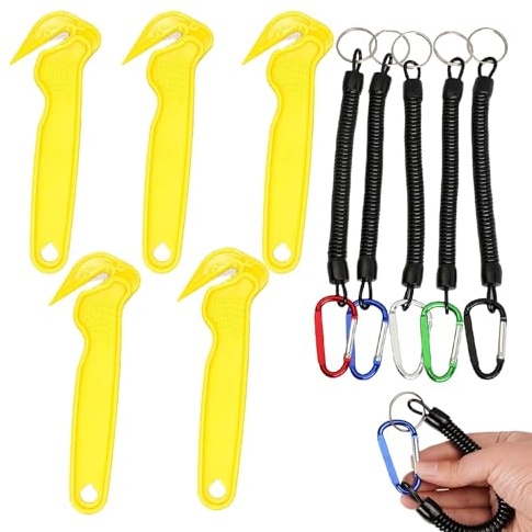 10 Pcs Box Opener Tool Set with 5 Anti Lost Ropes, Box Cutter for Work Home DIY Crafts, Utility Cardboard Cutter for Slitting Cardboard Warehouse Packaging