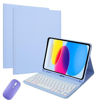 Étui Clavier pour iPad (A16) 11e/10e génération (2025/2022) avec Souris, Coque de Protection Fine avec Clavier rétroéclairé 7 Couleurs détachable sans Fil