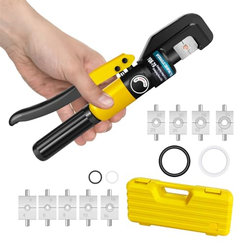 Hydraulic Crimping Tool with 9 Dies, 4-70mm² Range for Cable Lugs, Hand Operated Crimper for Copper and Aluminum Battery Terminals