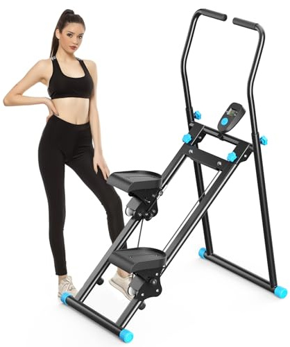 Stair Stepper, Foldable Stepper Machine, LCD Display, Extended Step Range, Smart Adjustability, Fitness, Home/Office/Dorm (Square handle - black)