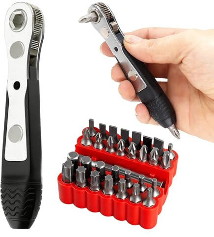 34 Pcs Mini Ratchet Wrench Screwdriver Set, with 33 Pcs Small Bit Sets | Ratcheting Screwdriver, Multi Tool Right Angle Magnetic Screwdrivers for Home, Car & DIY Repairs